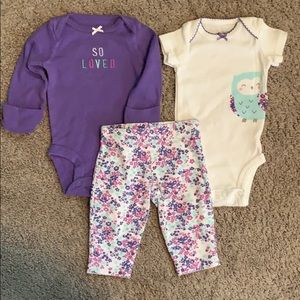 Carter’s newborn baby girl 3 piece outfit.